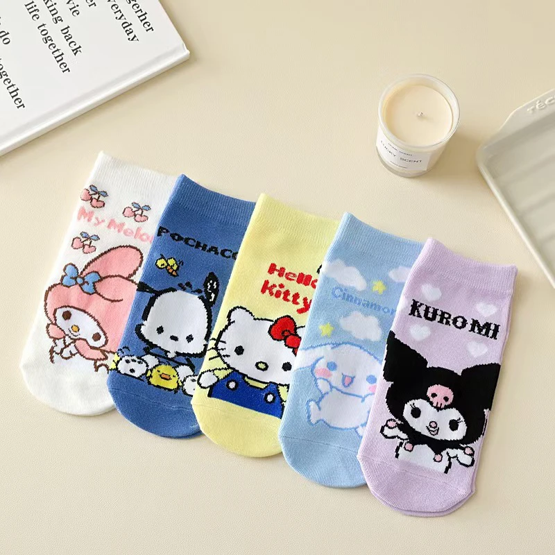 1Pair Kawaii Sanrio Hello Kitty Child Socks Kuromi My Melody Pochacco Cinnamoroll Short Socks Baby Socks