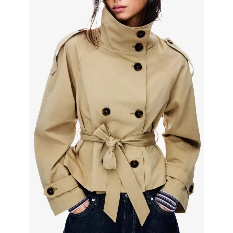 Classic Short Trench Coats Women Autumn Double-breasted Belted Windbreaker Demi-season Jacket Women Elegant Office Lady Clothes