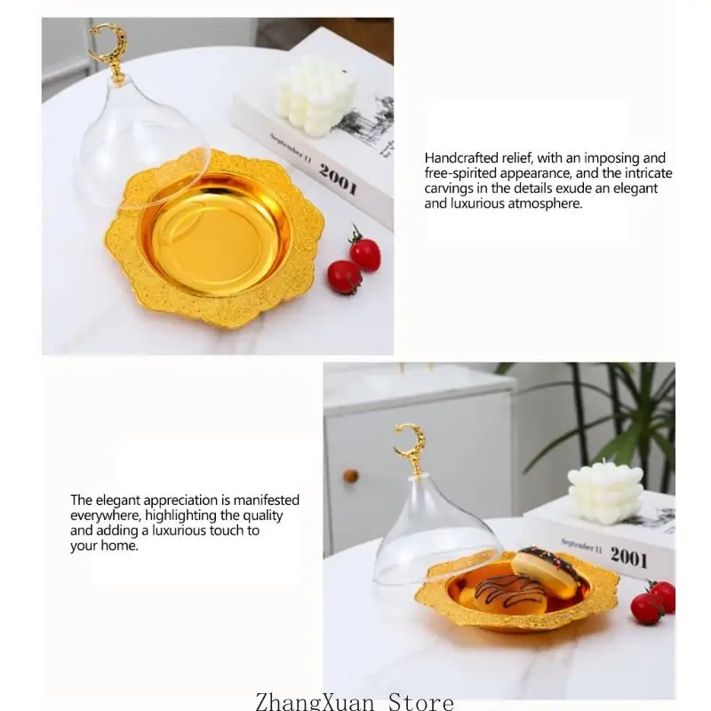Eleganter Moon Star Gold Metall-Snackteller mit transparenter Acryl-Kuppelabdeckung für Party 3XUF – Detail 7