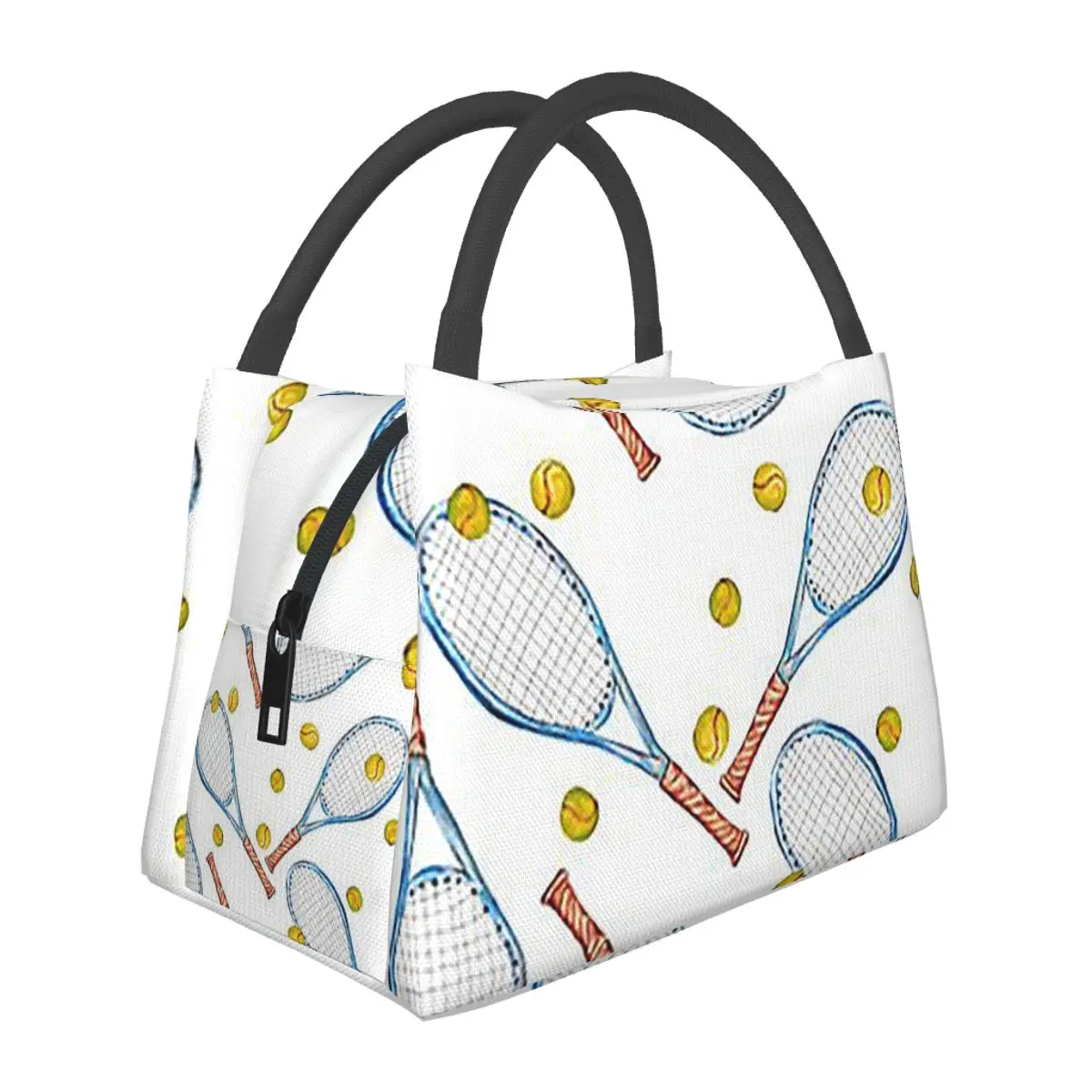 Tennis Rackets And Balls Lunch Bags Insulated Bento Box Leakproof Lunch Tote Picnic Bags Thermal Bag for Woman Student Office