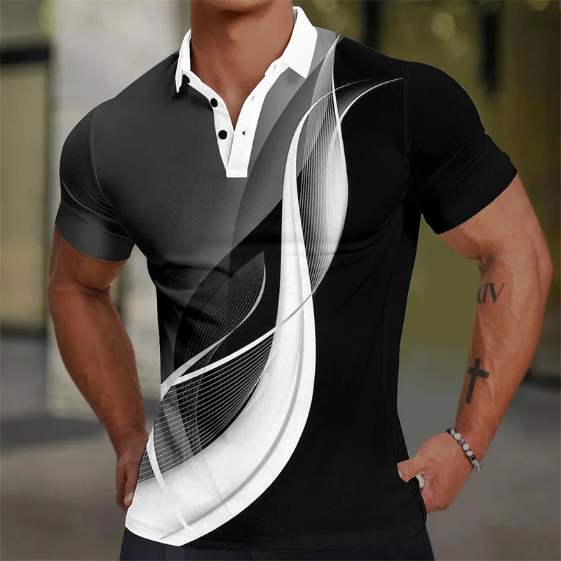 3D gedruckte bunte Streifen Polos hirt für Männer Mode Muster kurze Ärmel Sommer lässig Revers Tops übergroße T-Shirts T-Shirts