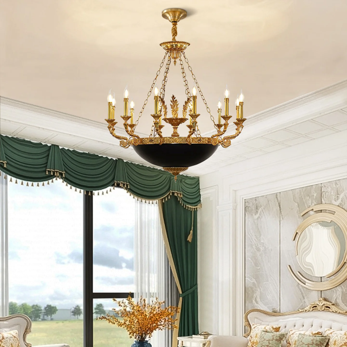 French Baroque Classic Duplex Living Room Bedroom Copper Chandelier Hotel Lobby Retro European Pendant Lamp