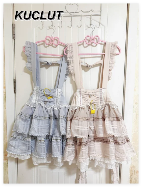 

2026, весенние новые милые юбки в японском стиле со съемными бретелями, женские милые юбки с высокой талией и тонким бантом, кружевной отделкой, короткая юбка на подтяжках