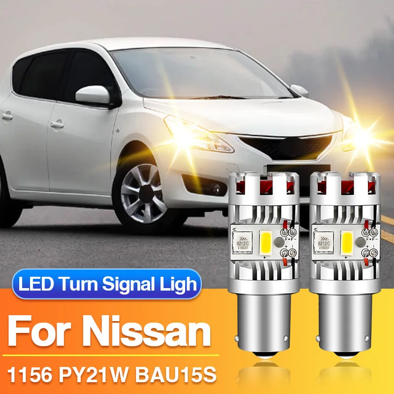 2PCS 1156 PY21W LED Turn Signal Light BAU15S Yellow Blub Canbus for Nissan Terrano D10/Cube Z12/Navara NP300 D23/NV200/Tiida C11