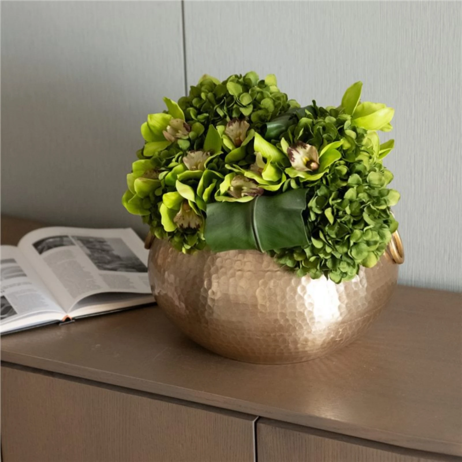 Tabletop Planter Hammered Decorative Vase Planter with Handles Gold Flower Vase Aluminum for Entryway