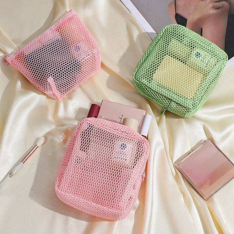 

Square Mesh Cosmetic Bag Portable Lipstick Cosmetic Storage Bag with Zipper Multi-purpose Sundries Storage Bag Cute Student Case