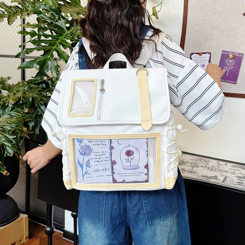 Japanese Student School Bags Youthful Girls Ita Bags Kawaii Backpack JK Uniform Anime Y2k Backpack Transparent Pocket Pain Bags