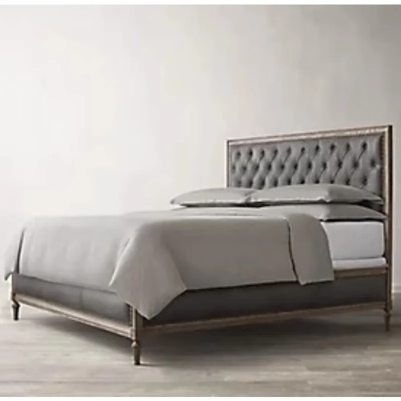 American rural solid wood bed retro simple French oak soft bag 1.8 meters double wedding bed small apartment light luxury image 4