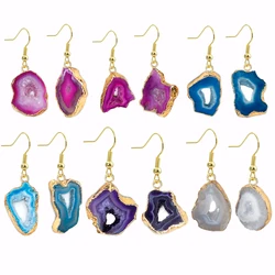 Irregular Druzy Quartz Stone Agate Slices Earrings for Women Reiki Healing Jewelry Purple
