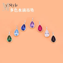 S925 Sterling silver micro-inlaid Color Water drop Zircon pendant Handmade beaded material bracelet necklace accessory