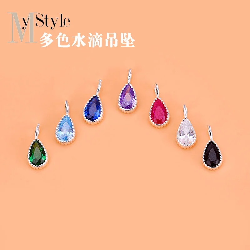 S925 Sterling silver micro-inlaid Color Water drop Zircon pendant Handmade beaded material bracelet necklace accessory