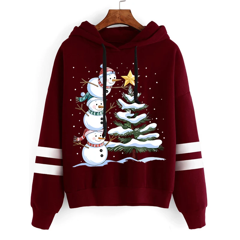 

Autumn Winter Christmas Element Women's Hoodie New 3D Cartoon Snowman Xmas Tree Graphics Printed Long Sleeve Sweatshirts Tops