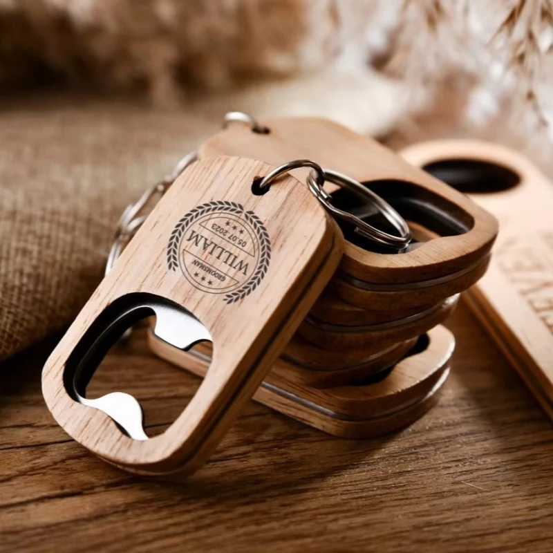 50 Wooden Beer Bottle Opener Keychain Wooden and Metal Combination Bottle Opener
