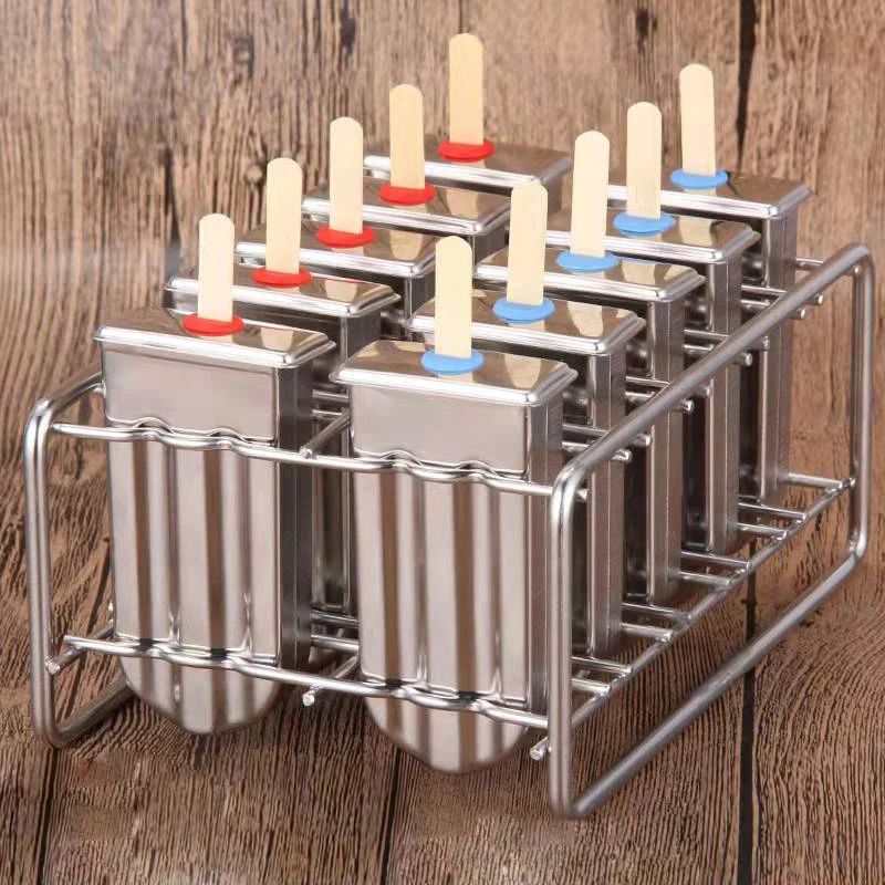 المنزلية 304 الفولاذ المقاوم للصدأ قالب الآيس كريم ، قالب المصاصة ، 10 علبة ثلج قوالب ، الآيس كريم محلية الصنع