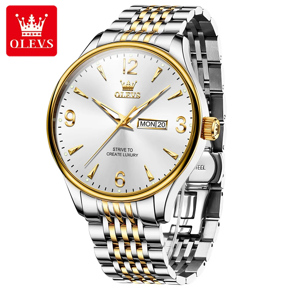 OLEVS 2928 Men\'s Watches Fashion Digital scale Dual Calendar Luminous Waterproof Stainless Steel Original Quartz Watch for Men