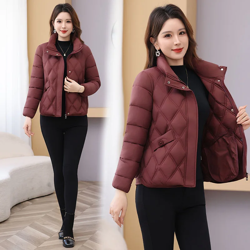 

New Style Light Cotton Jacket for Women Short Style 2025 Warm Stand Collar Autumn and Winter Mother Cotton Jacket