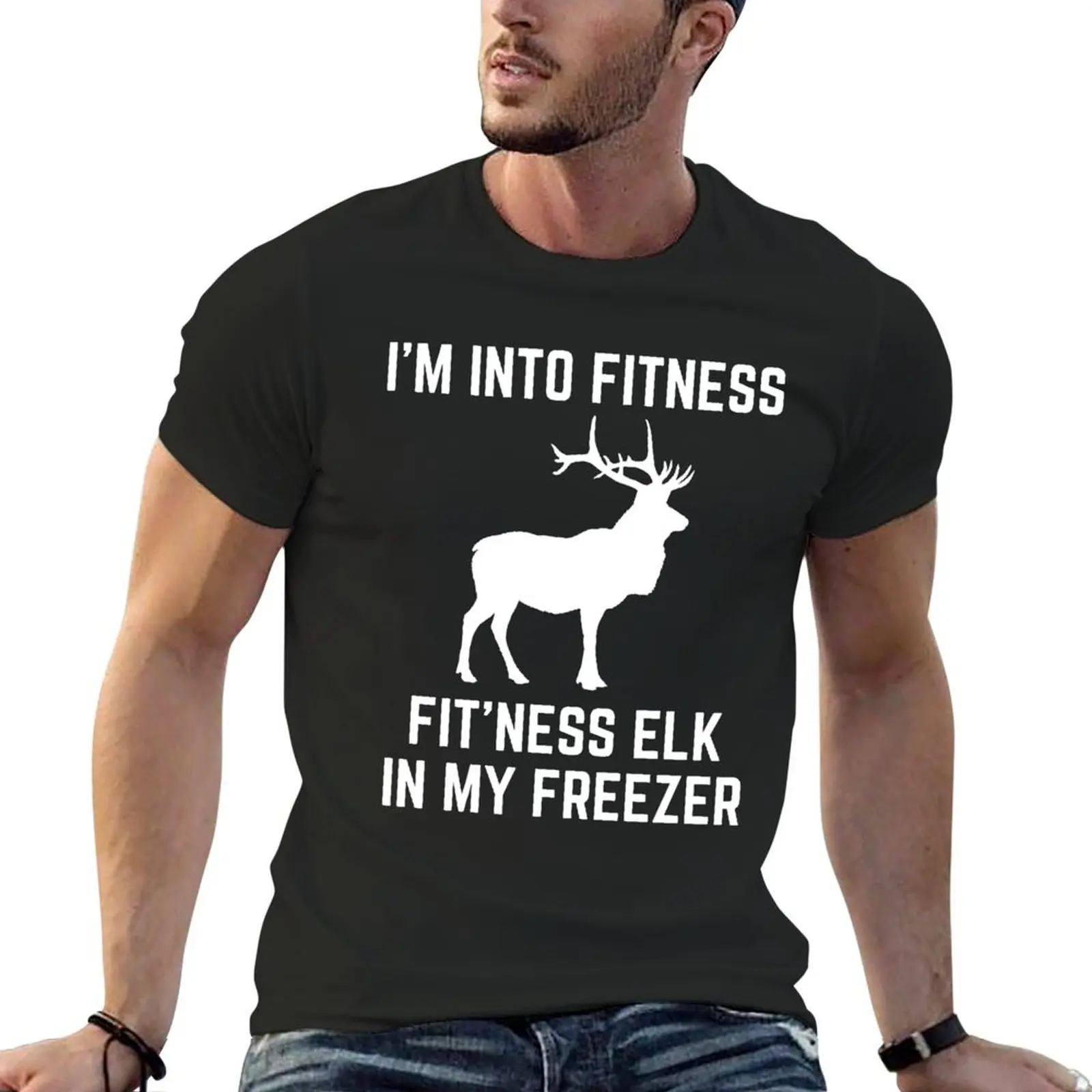 I'm Into Fitness Fit'ness Elk In My Freezer Elk Hunting T-shirt oversizeds plus size tops aesthetic clothes mens t shirts