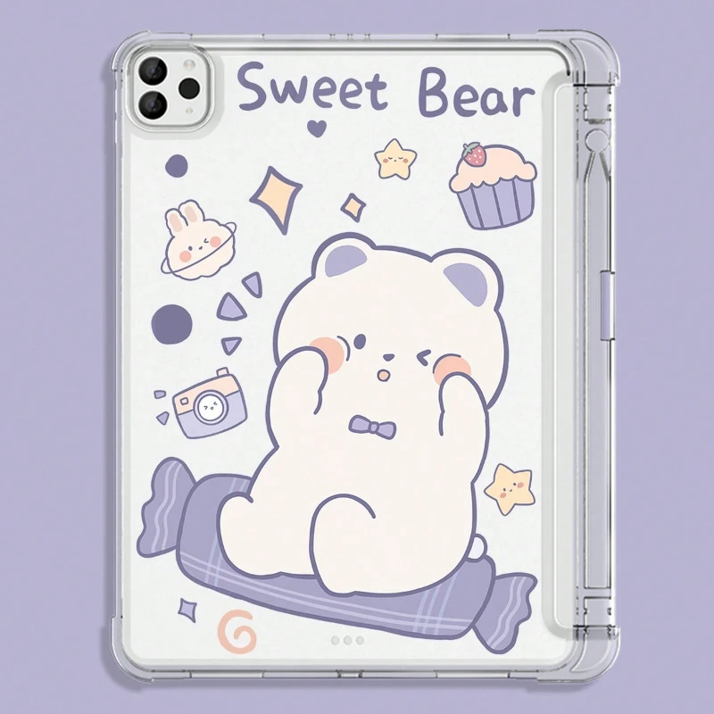 

For IPad Case iPad Pro 11 2nd 3rd 4th IPad 12.9 4th 5th 6th Air 4th 5th 10.9 IPad 10.2 Cartoon Bear Clear Protective Shell Cover