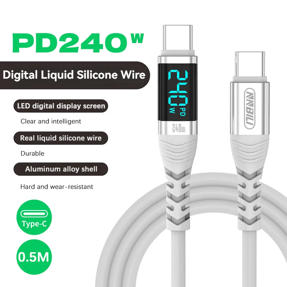 NNBILI Kabel USB C do typu C z wyświetlaczem LED Kabel do szybkiego ładowania typu C PD 240W Przewód ładujący do iPhone 15 16 Pro Macbook Pixel — zdjęcie produktu 7