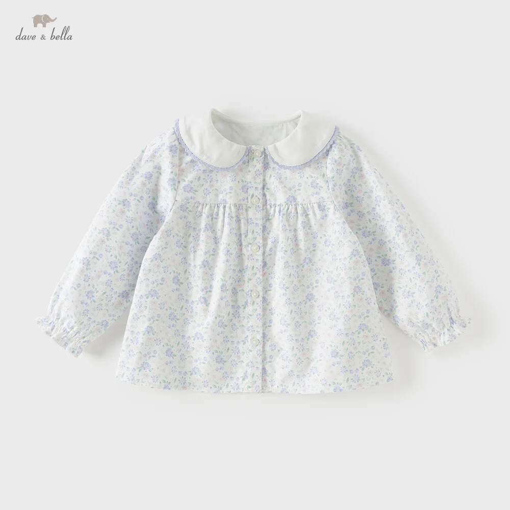 

Dave Bella, детская хлопковая рубашка, осенне-весенняя повседневная блузка для девочек, элегантная верхняя одежда с длинными рукавами и цветочным принтом, детская одежда DB1260548