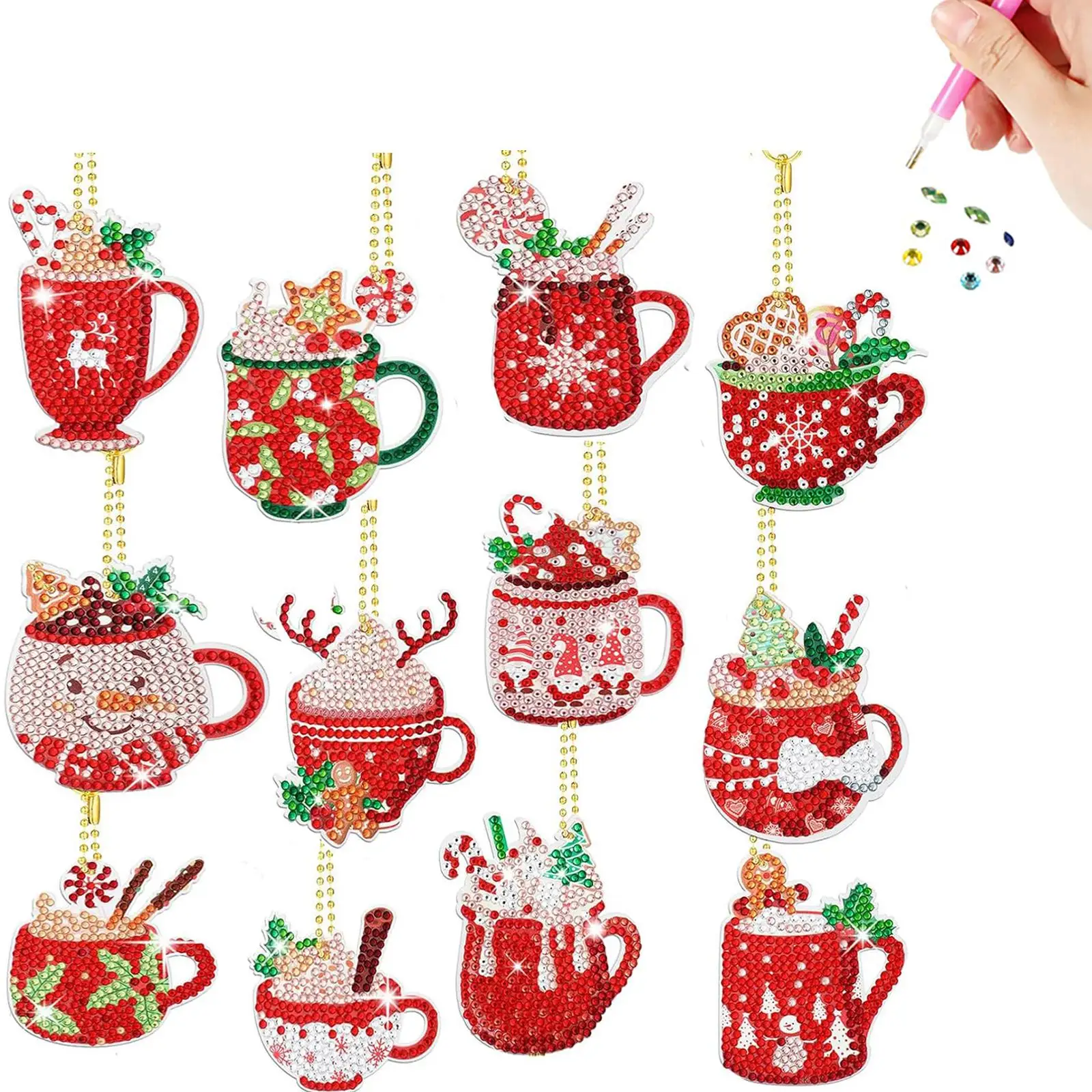 

2D Flat DIY Diamond Art Keychains Double Sided Drill Small Crystal Painting Keyrings Glitter Rhinestone Keychains for Home Decor