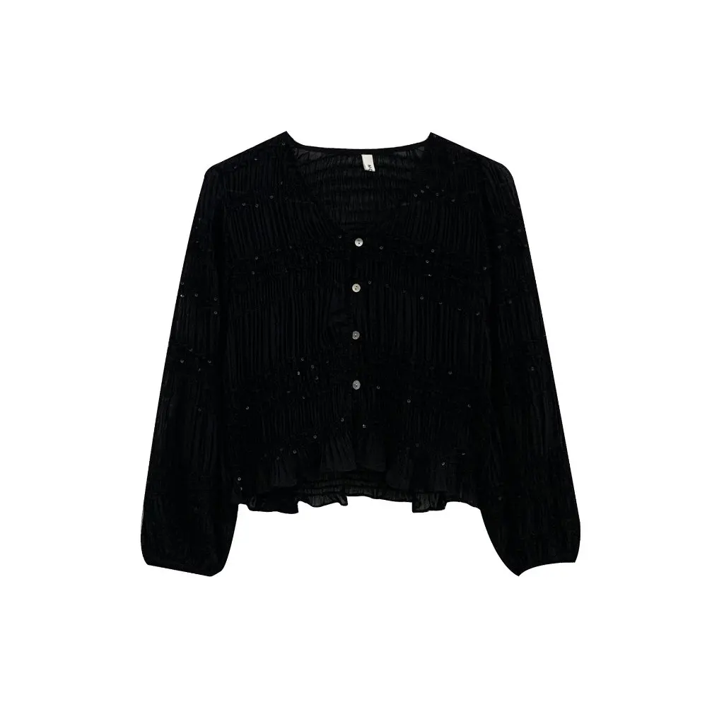 

Moxi Women's Chiffon Top Spring Collection Versatile Short Sleeve Ruffled Shirt for Versatile Occasions