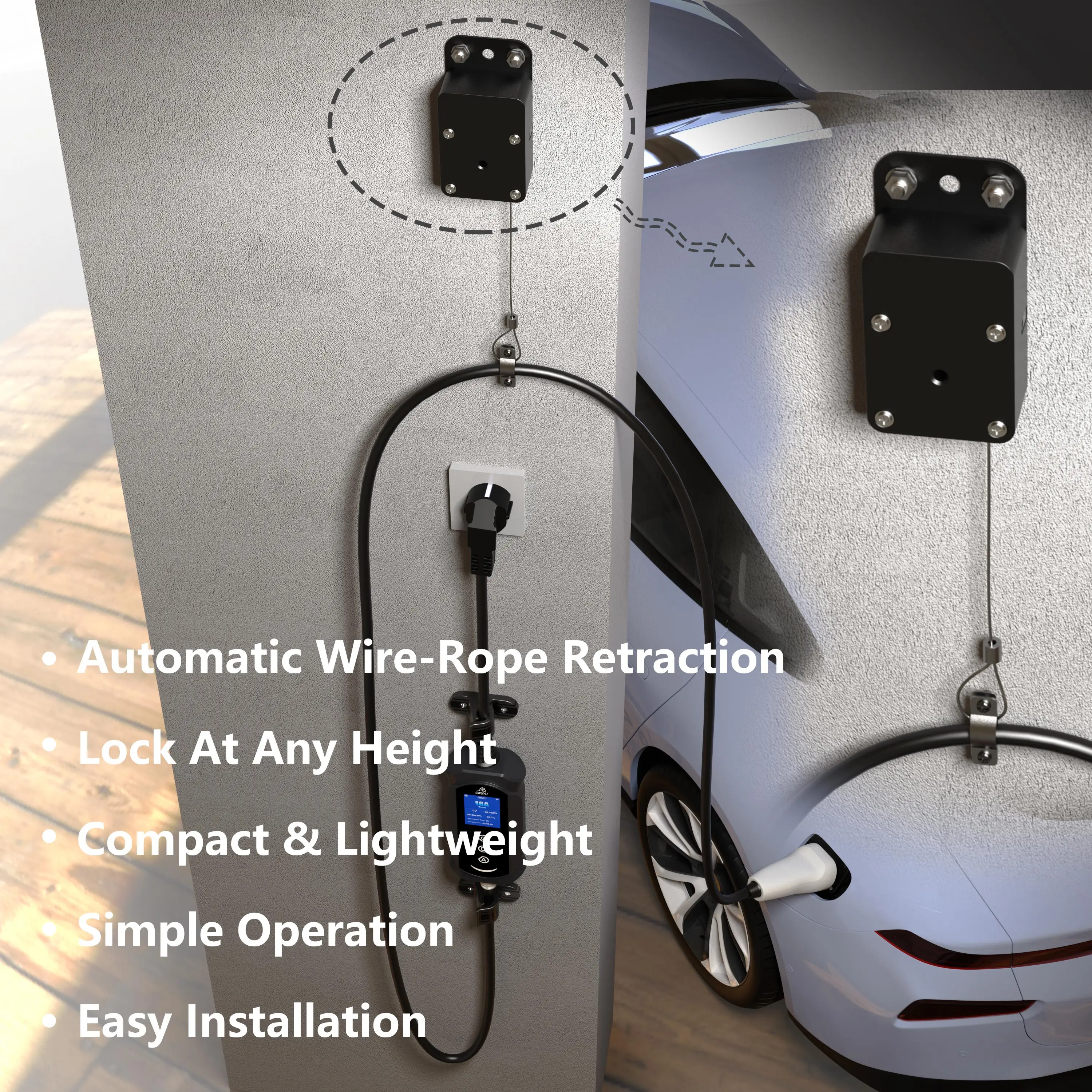 Electric Reel - Wandmontage EV-laadkabeloproller, kabeloproller voor elektrische autoladers