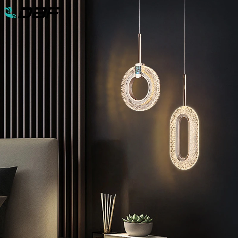 

Single/Double Heads Nordic Acrylic Hanging Lights Fixtures Bedroom Bedside Living Room Kitchen Dining Table LED Pendant Light