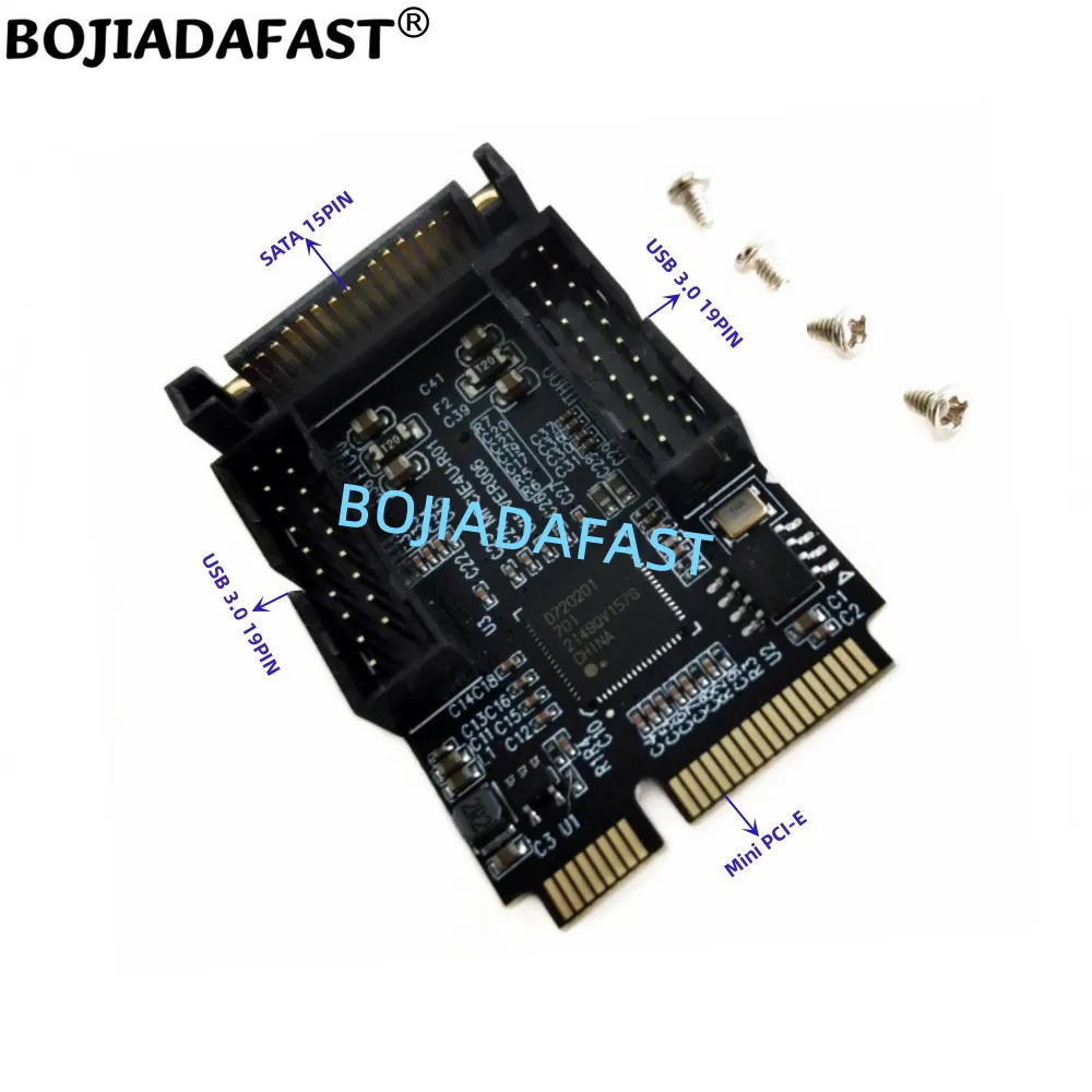 

2 x 5Gbps USB 3.0 19PIN Socket to Mini PCI-E MPCIe Expansion Riser Card With SATA 15PIN Power Connector