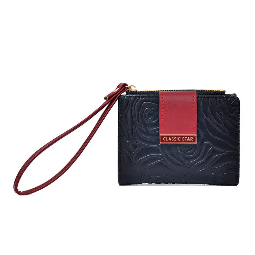 

New PU Leather Short Wallet High-capacity with Lanyard Coin Purse Mini Multicolour Money Bag