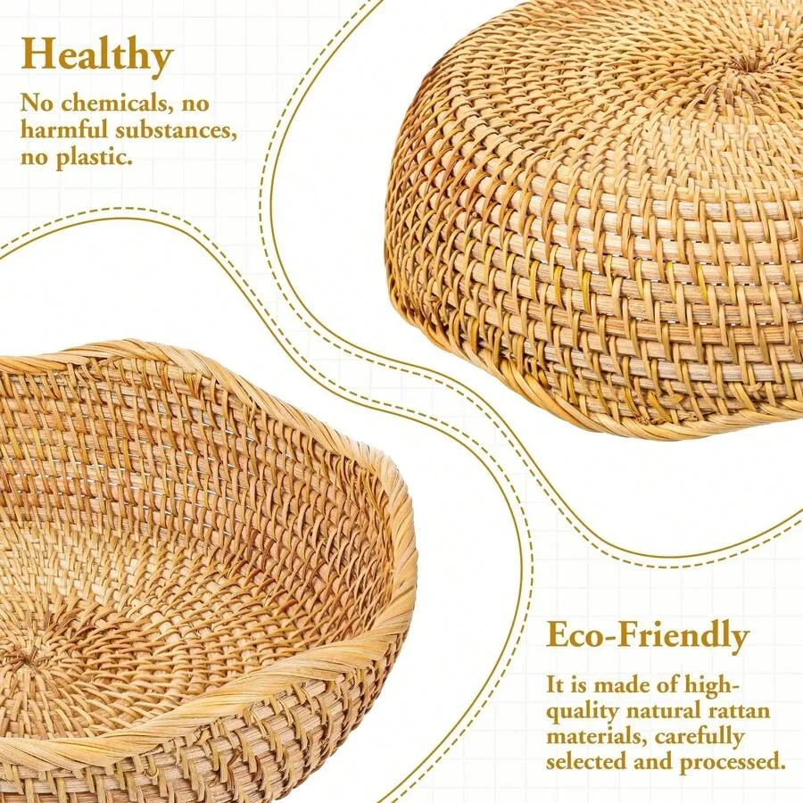 

Круглая плетеная корзина из ротанга ручной работы, 10,2 дюйма, натуральная декоративная корзина для хранения фруктов и мелочей для кухонной столешницы
