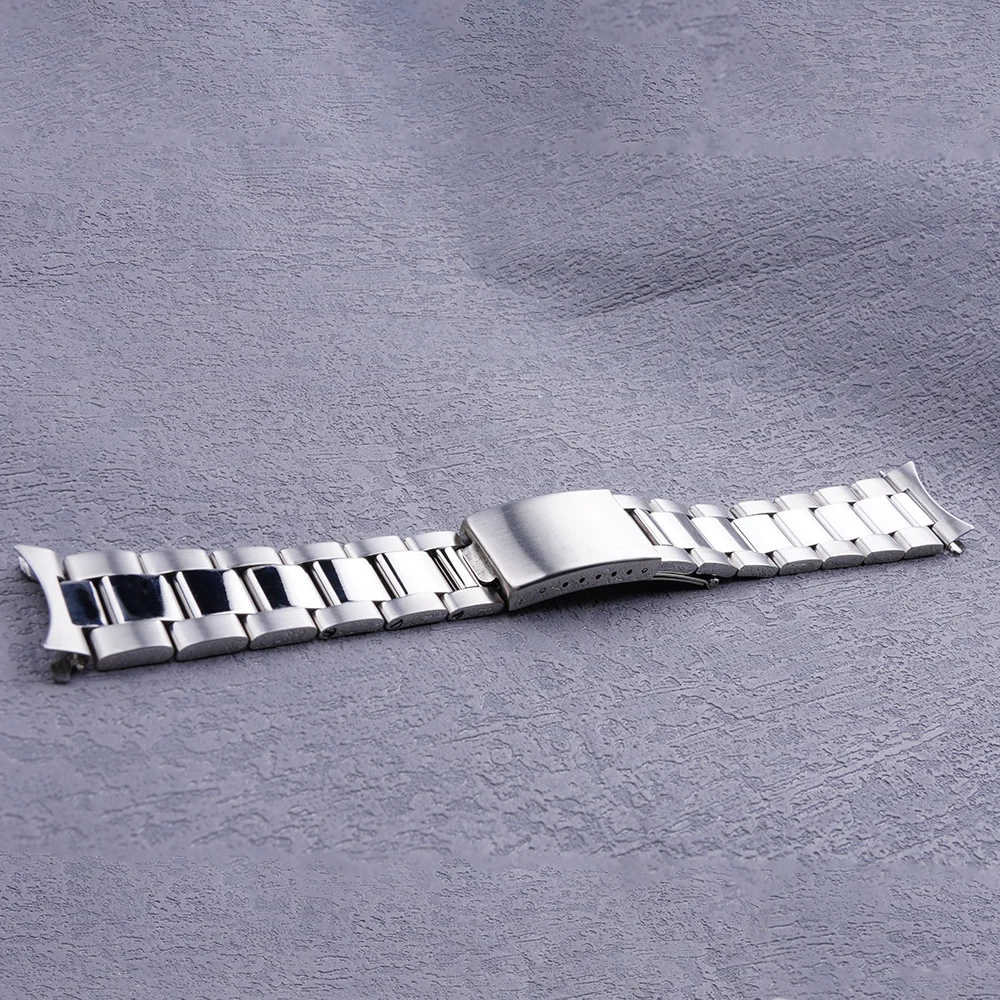 19mm Watch Band Strap Silver  Polishing Hollow Curved End Oyster Style Bracelet For SEIKO 5 SNXS73 75 77 79 80 81 SNFF05 SNXG47