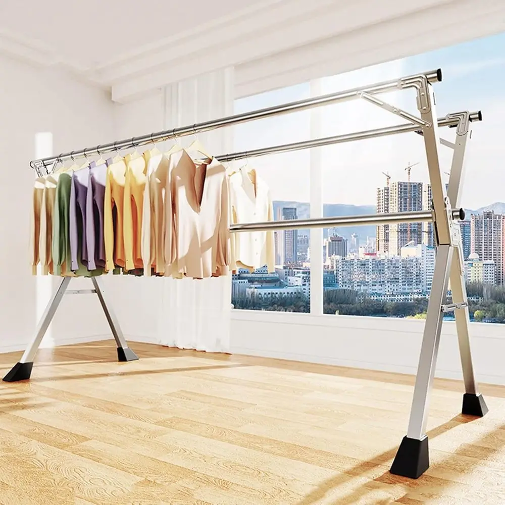 

Складная сушилка для одежды из нержавеющей стали, компактная вешалка с регулируемой высотой 1,2-1,6 м, вмещает до 60 кг.