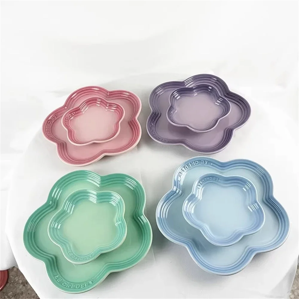 French Ceramic Gradient Plate Plum Blossom Plate Kitchen Supplies Salad Western Food Plate Tableware 14cm / 23cm Multiple Colors