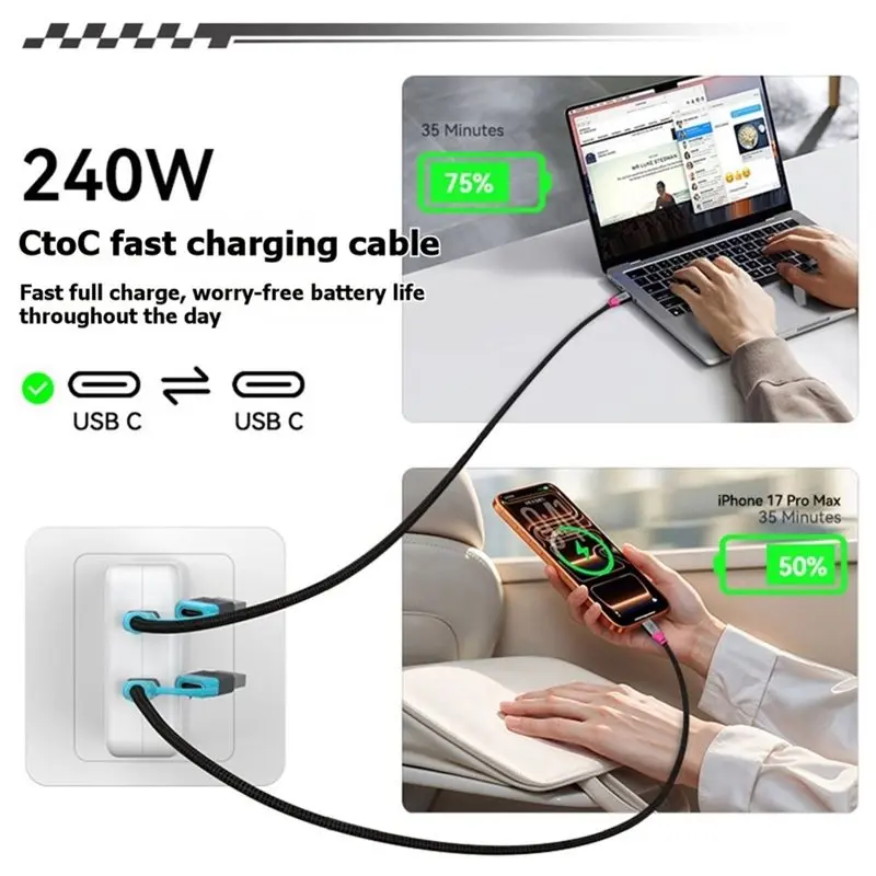 C To C Cable 2 In 1 Full-Function Charging Cable PD240W-Y41A