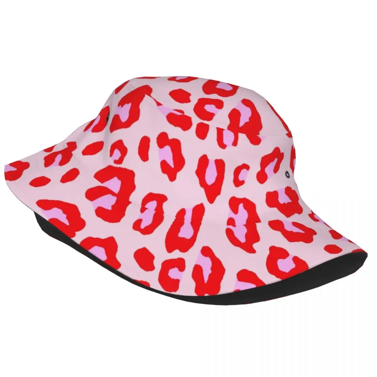 Custom Leopard Print Red And Pink Bucket Hats For Women Men Animal Fur Skin Summer Beach Sun Animal Fur Skin Fisherman Cap