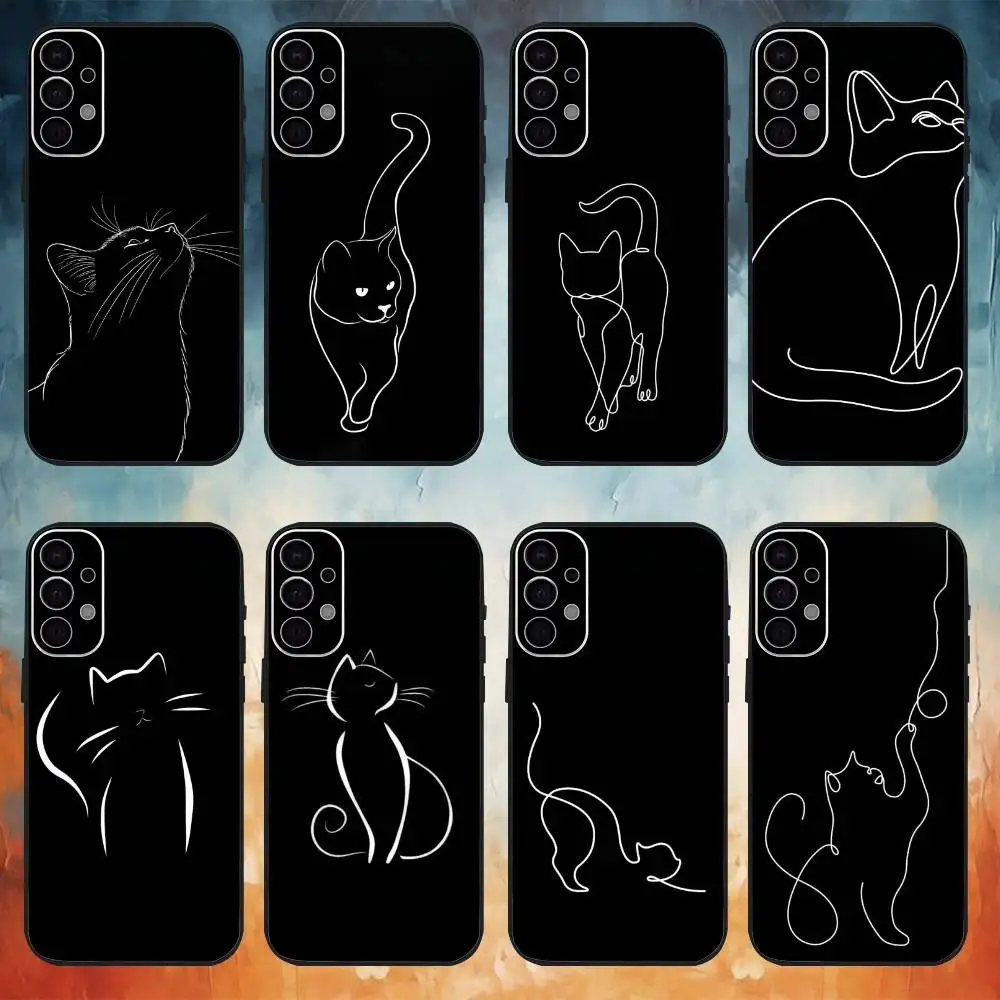 

Cute Cat Line Black Phone Case For Samsung S25,S24,S21,S22,S23,S30,Ultra,S20,Plus,Fe,Lite Black Shell