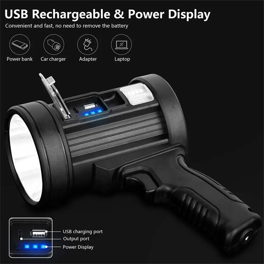 Solar Led Searchlight Spotlight 6000mah Rechargeable Battery 15800 Lm Super Bright Flashlight Outdoor Adventure Emergency Tool