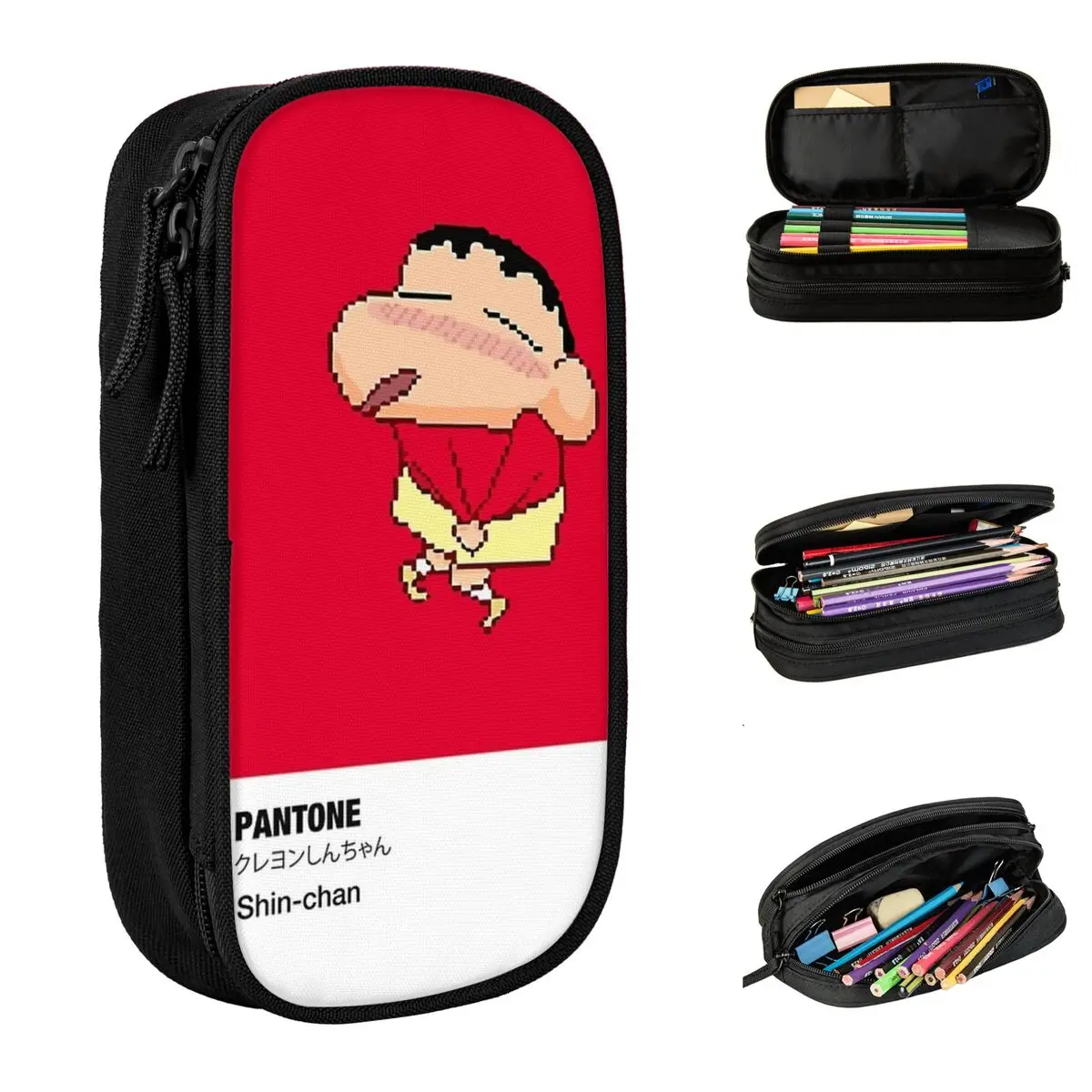 BIT Crayon Shin-chan PANTONE Pencil Case Funny Cartoon Pen Holder Bag Kids Big Capacity Office Zipper Pencil Box