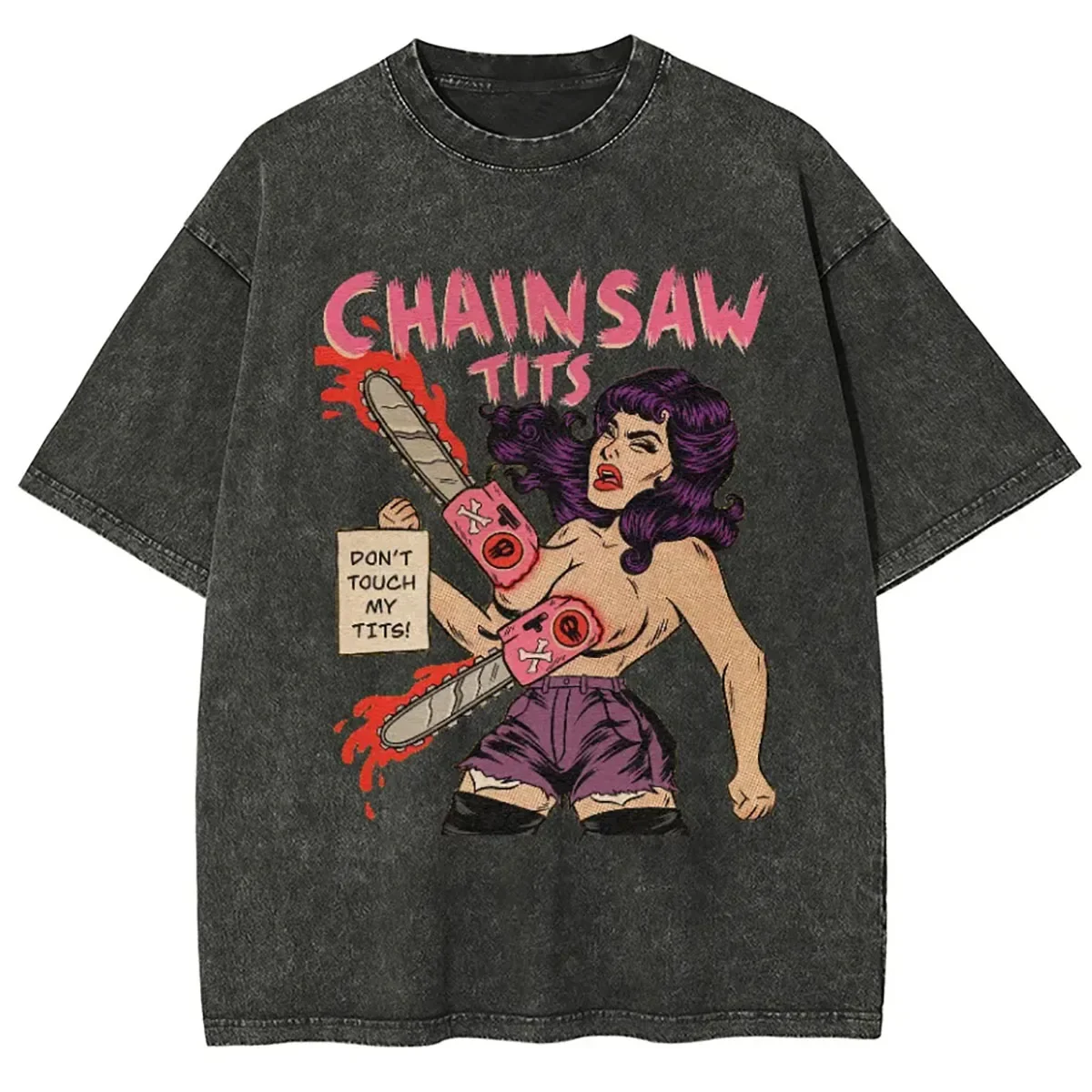 

Chainsaw Tits Anime Y2K Men Women Unisex Harajuku Vintage Washed T-Shirt Ropa Hombre Streetwear Retro Cotton T Shirts