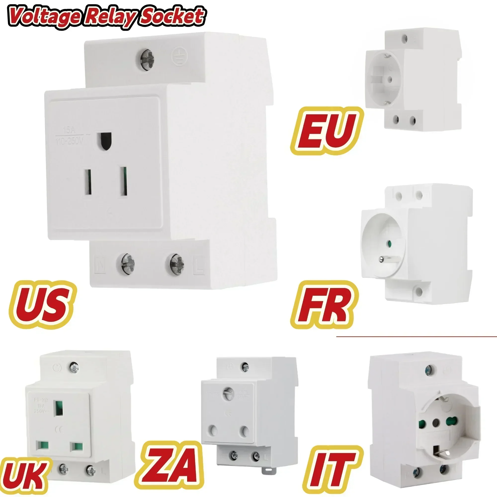 1PC DIN Rail Socket AC 220V-Stabilizer Automatic Surge Protector Voltage Relay Socket US/EU/FR/UK/ZA/IT-Plug Electrical Tool