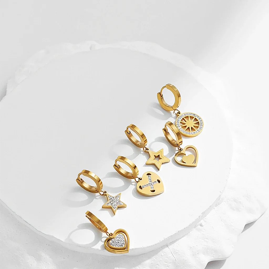 

PAPERPLUS | 6pcs/set Korean Fashion Hoop Earring Women Small and Delicate Jewelry Stainless Steel Free Collocation