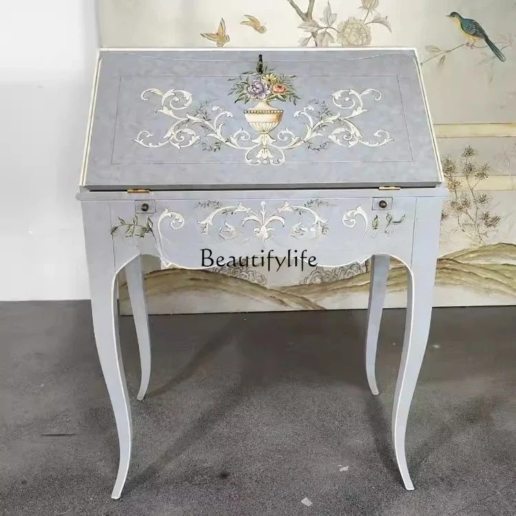 

yj5 French Style Solid Wood Birch European Neoclassical Heavy Craft Painting Double-Sided Door Gray Black Desk