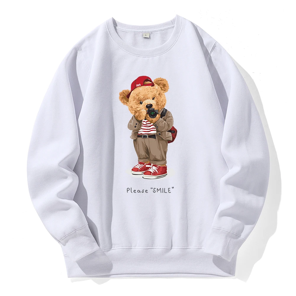 Fashion Teddy Bear Taking Your Photo For Men Hoodies Image Novelty Funny Hoody Loose O-Neck Fleece Hoodie Casual Sports Clothes