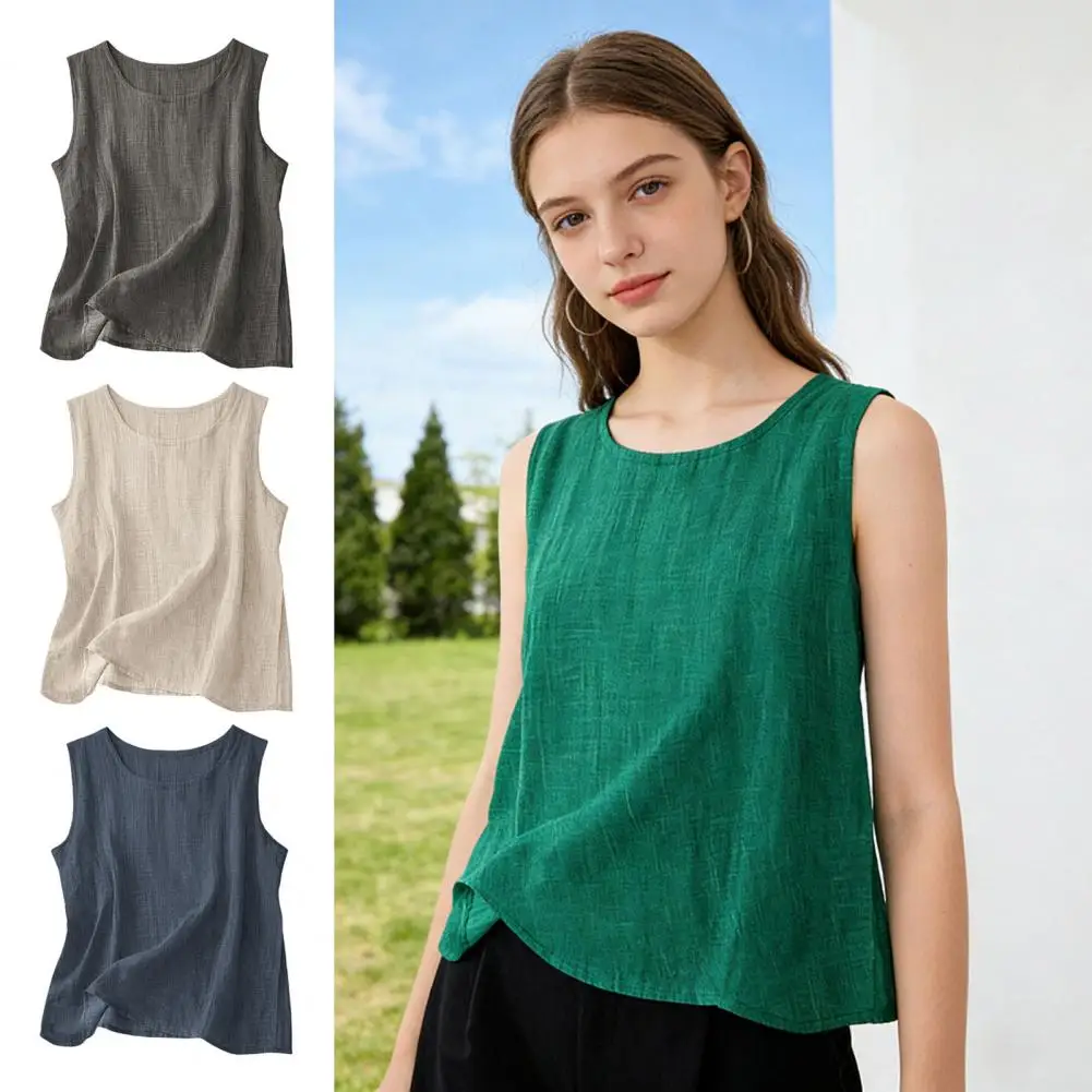 

Urban Style Women Tops O-Neck Sleeveless Loose Fit Pullover Tops Summer Spring Casual Basic Layering Tee Daily Wear
