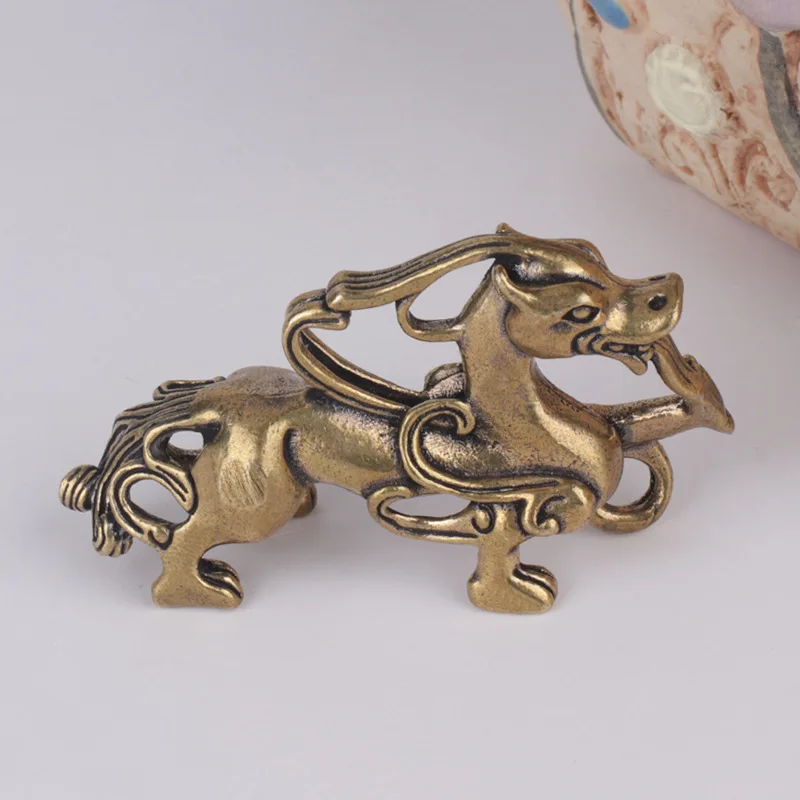 Antique Brass Small Pixiu Ornament Solid Brass Desktop Paperweight Antique Copperware Home Tea Pet