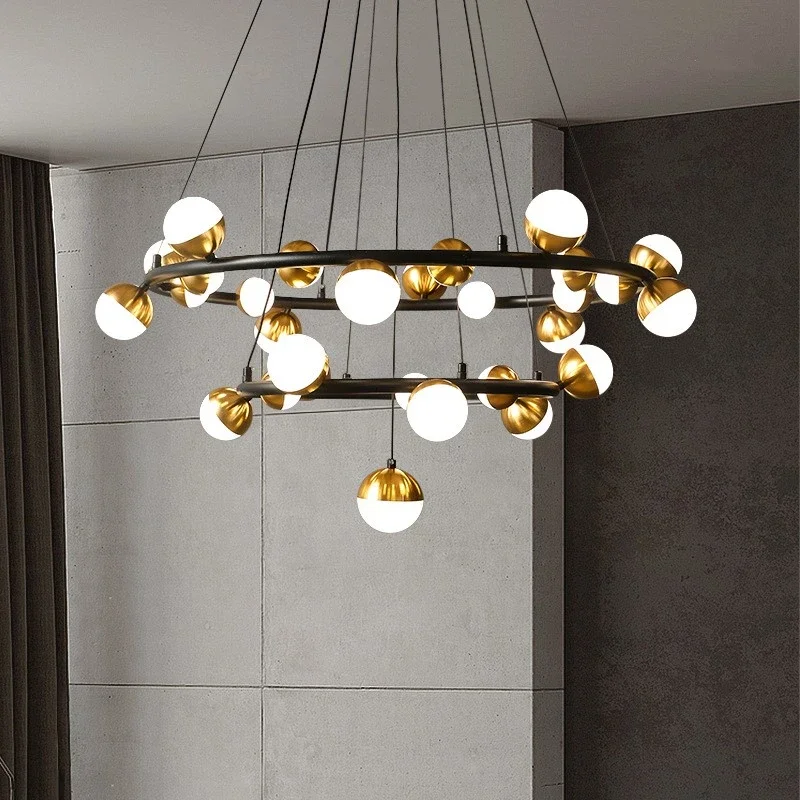 Imagem -02 - Nordic Gold Balls Indoor Led Chandelier Foyer de Acrílico Sala de Jantar Quarto Art Deco Luminárias Redondas Cabo Ajustável