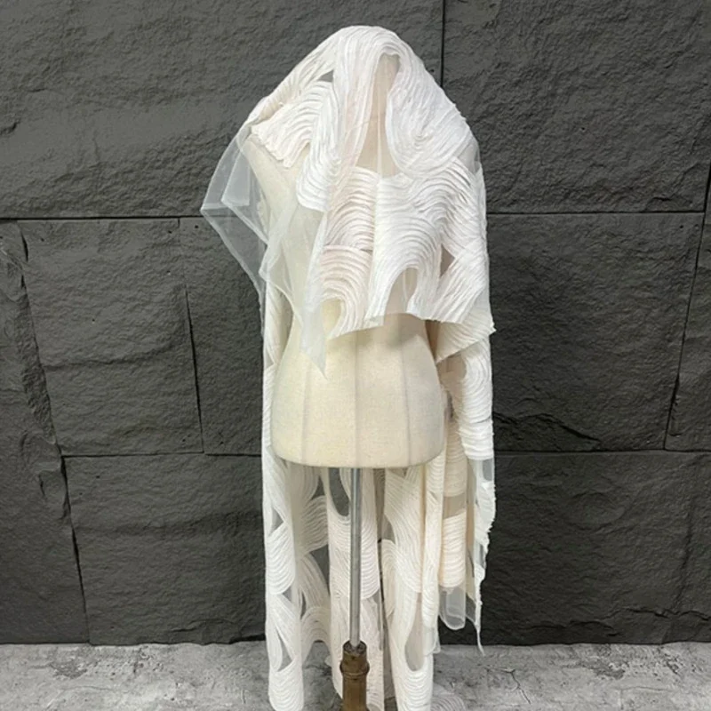 Wave Three-dimensional Skin Friendly Irregular Perspective Texture Mesh Fabric Vest Dress Clothing Designer Fabric