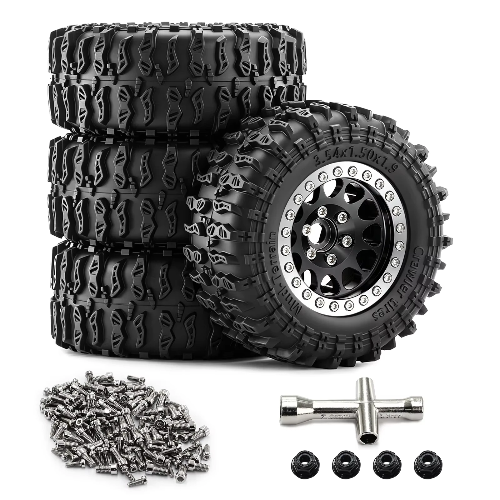 メタル製19インチビードロックホイールタイヤ、外径90mm、1-10-rcクローラーtrx4-trx6-axial-scx10-90046-axi03007-rc4wd-d90アップグレードパーツ用