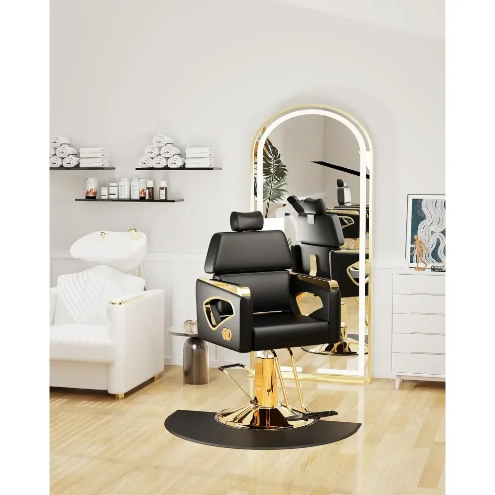 Gold Barber Chair Salon Chair with Removable Headres Professional Reclining , with Premium Steel Frame Barber Chair